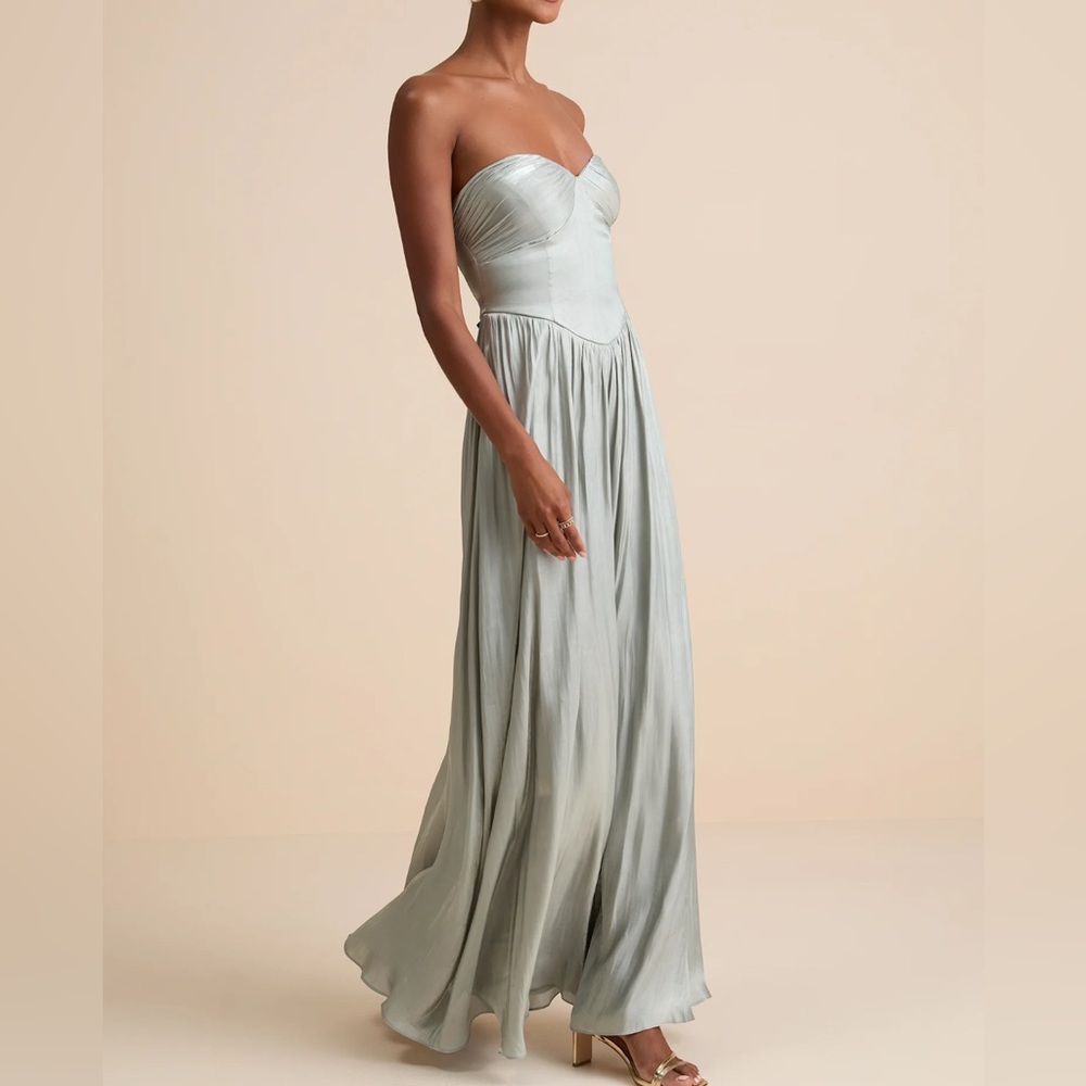 Lulu's Kylin Sage satin basque waist maxi dress - Picture 1 of 14